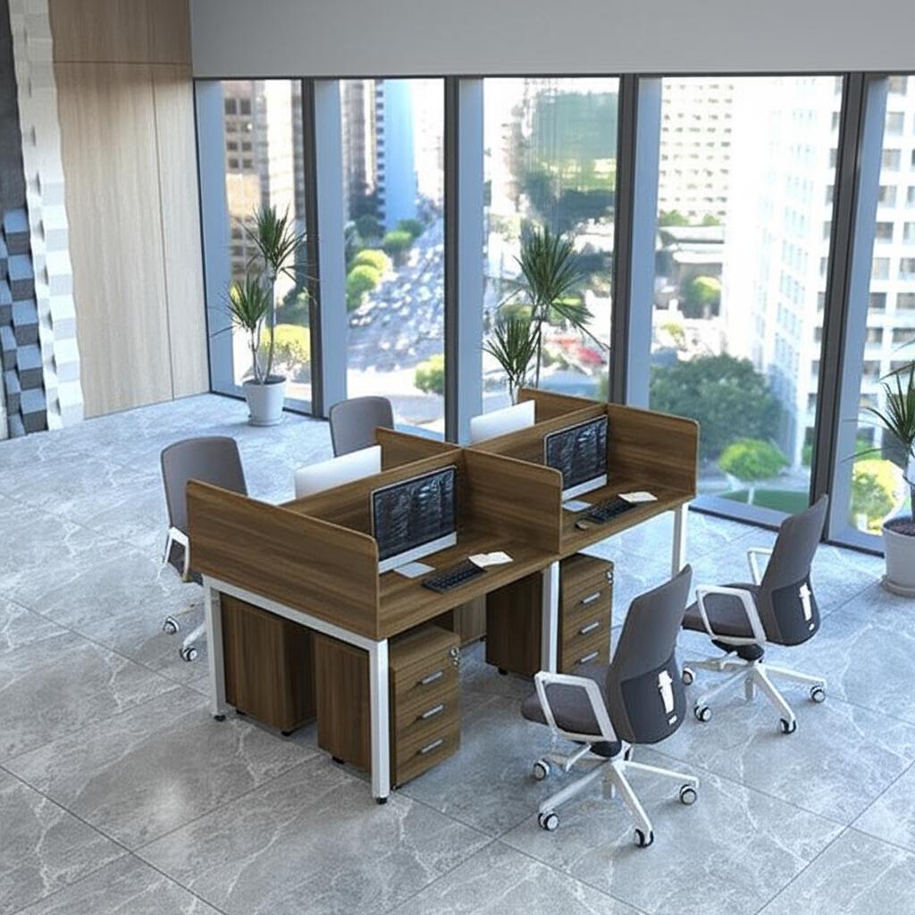 Cụm bàn Sima với vách ngăn gỗ hiện đại