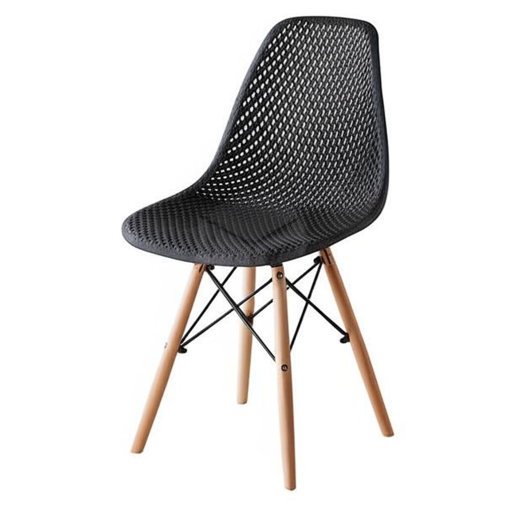 Ghế Eames đệm lưới chân gỗ đan J12