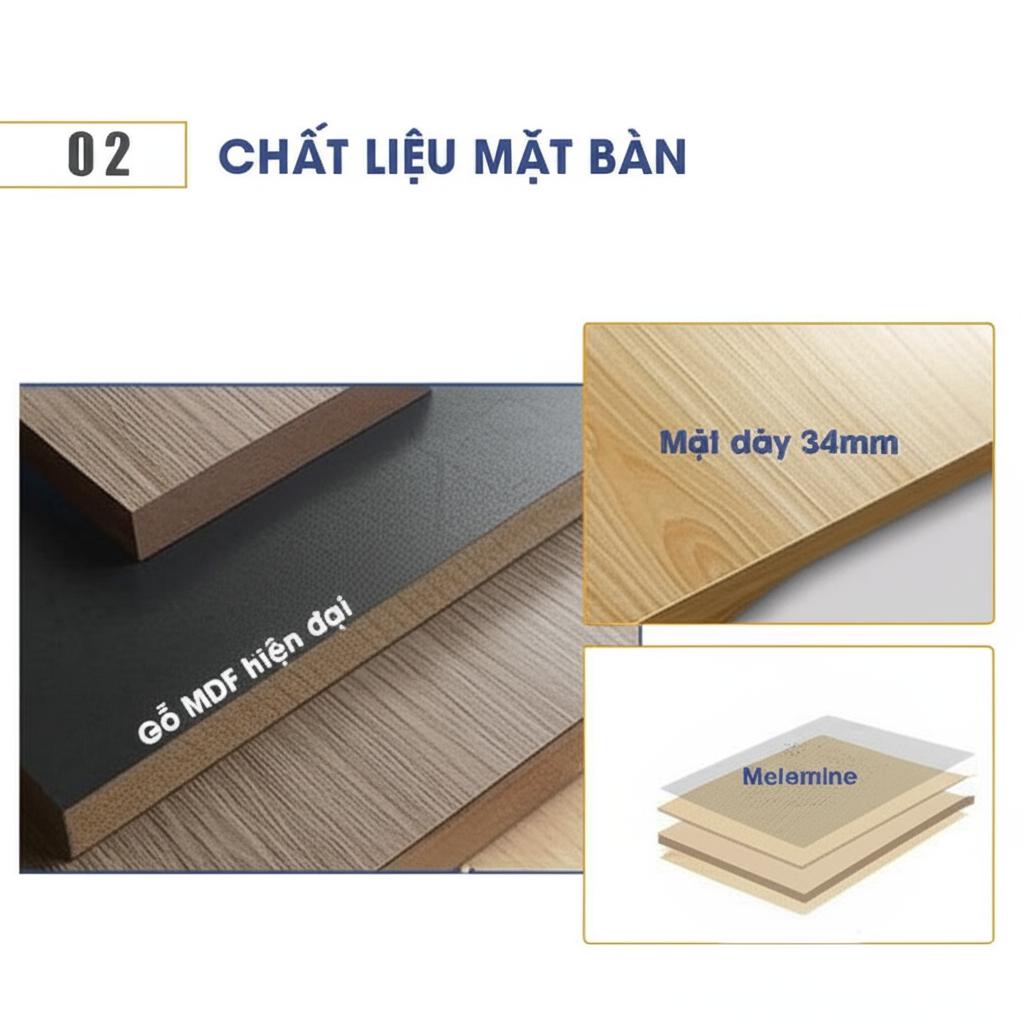 Mặt bàn gỗ MDF phủ Melamine cao cấp và chân sắt sơn tĩnh điện