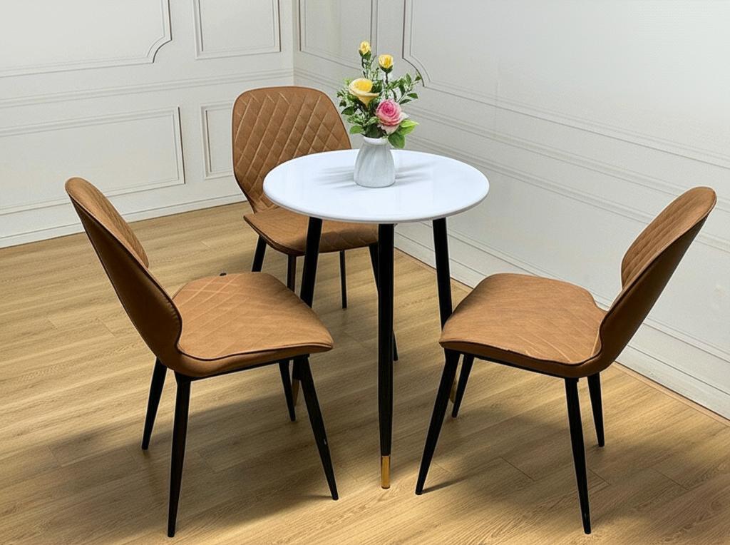 Bàn tròn gỗ giả đá chân sắt BTCS02 - Tổng thể hoàn thiện, sang trọng