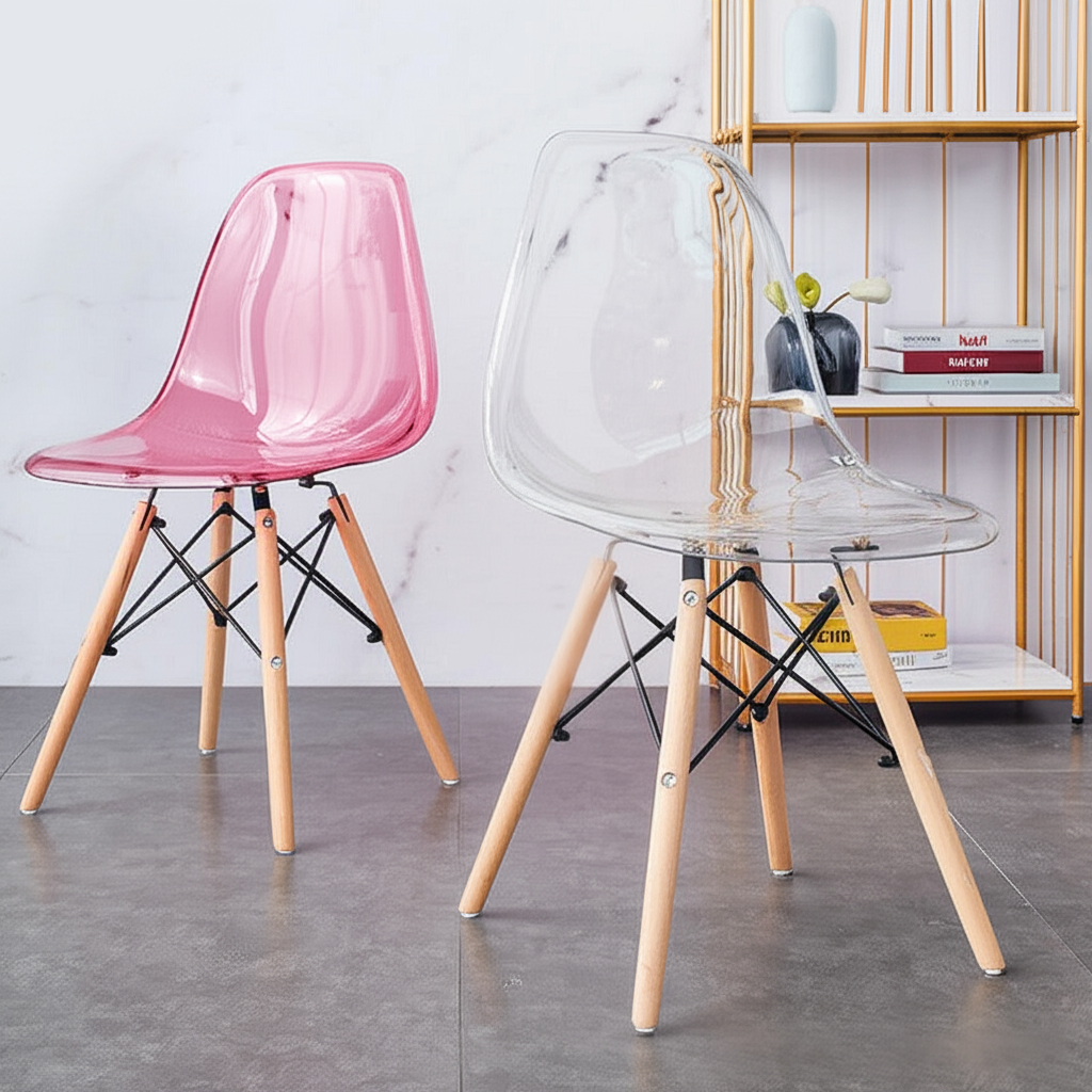 Ghế Eames trong suốt chân gỗ đan GH29