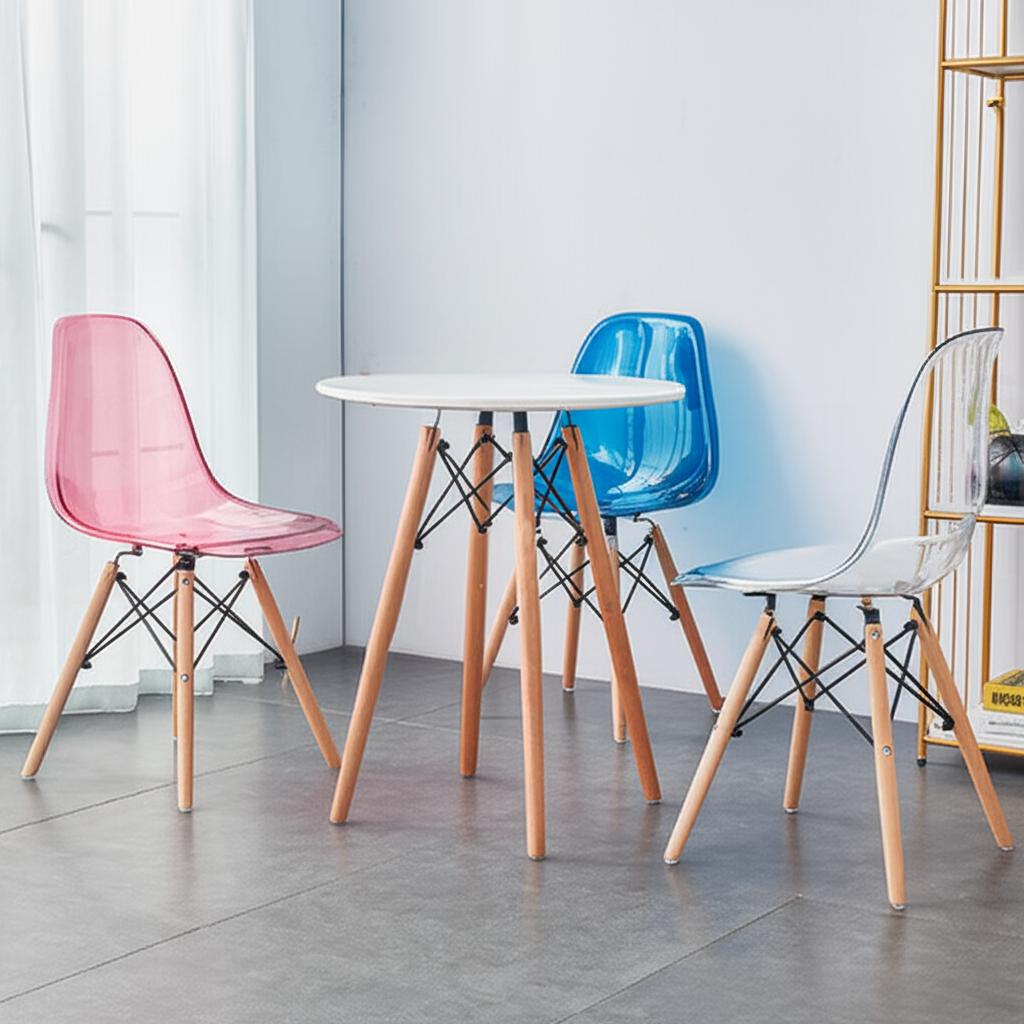 Ghế Eames trong suốt chân gỗ đan GH29