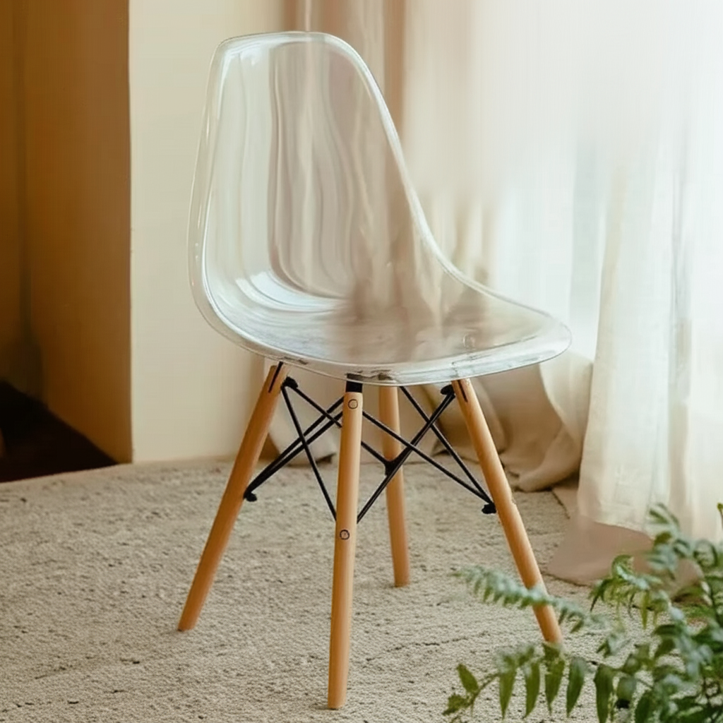 Ghế Eames trong suốt chân gỗ đan GH29