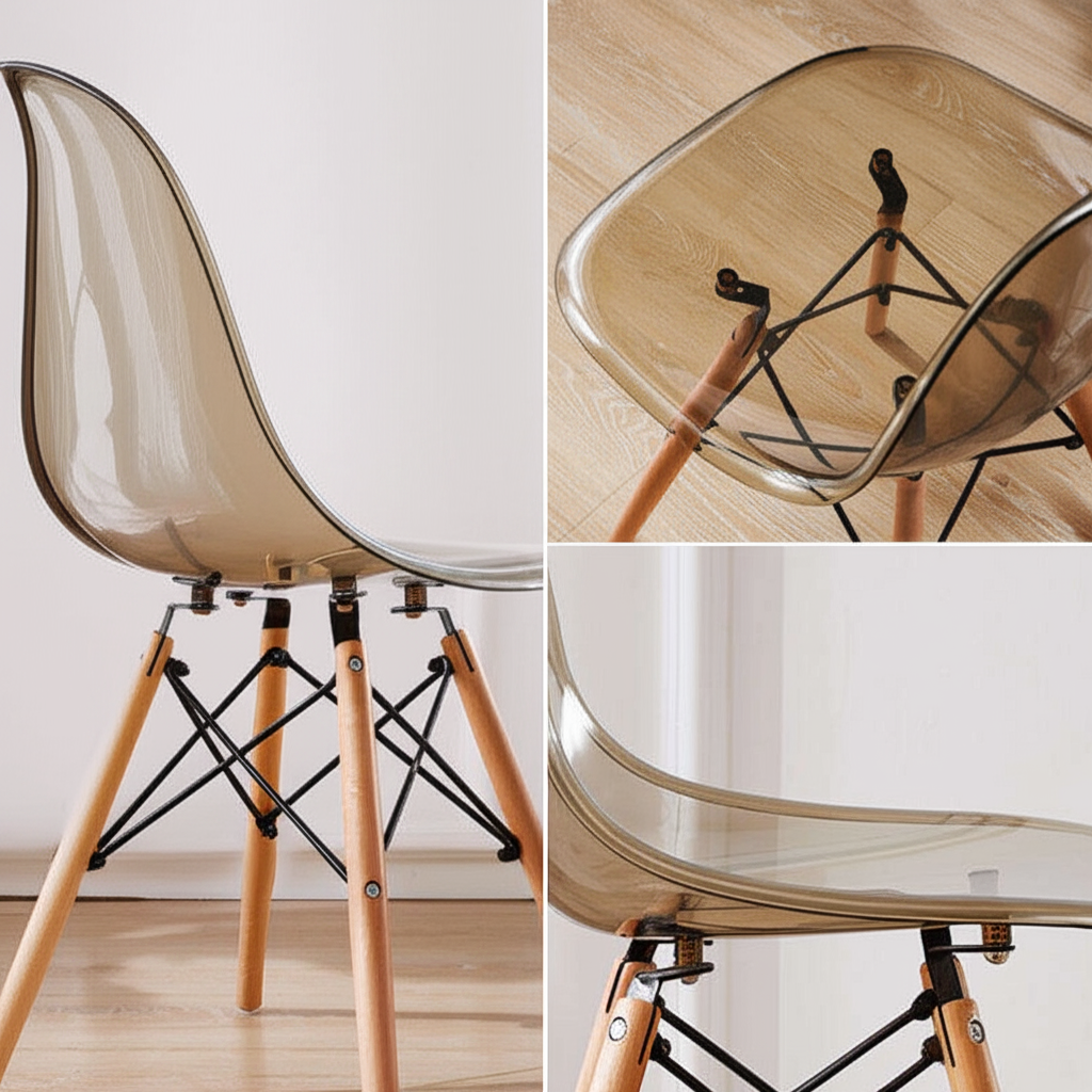 Ghế Eames trong suốt chân gỗ đan GH29