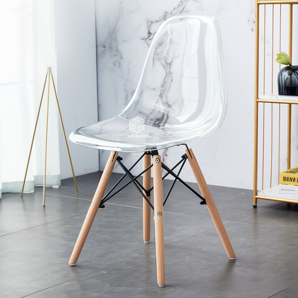 Ghế Eames trong suốt chân gỗ đan GH29