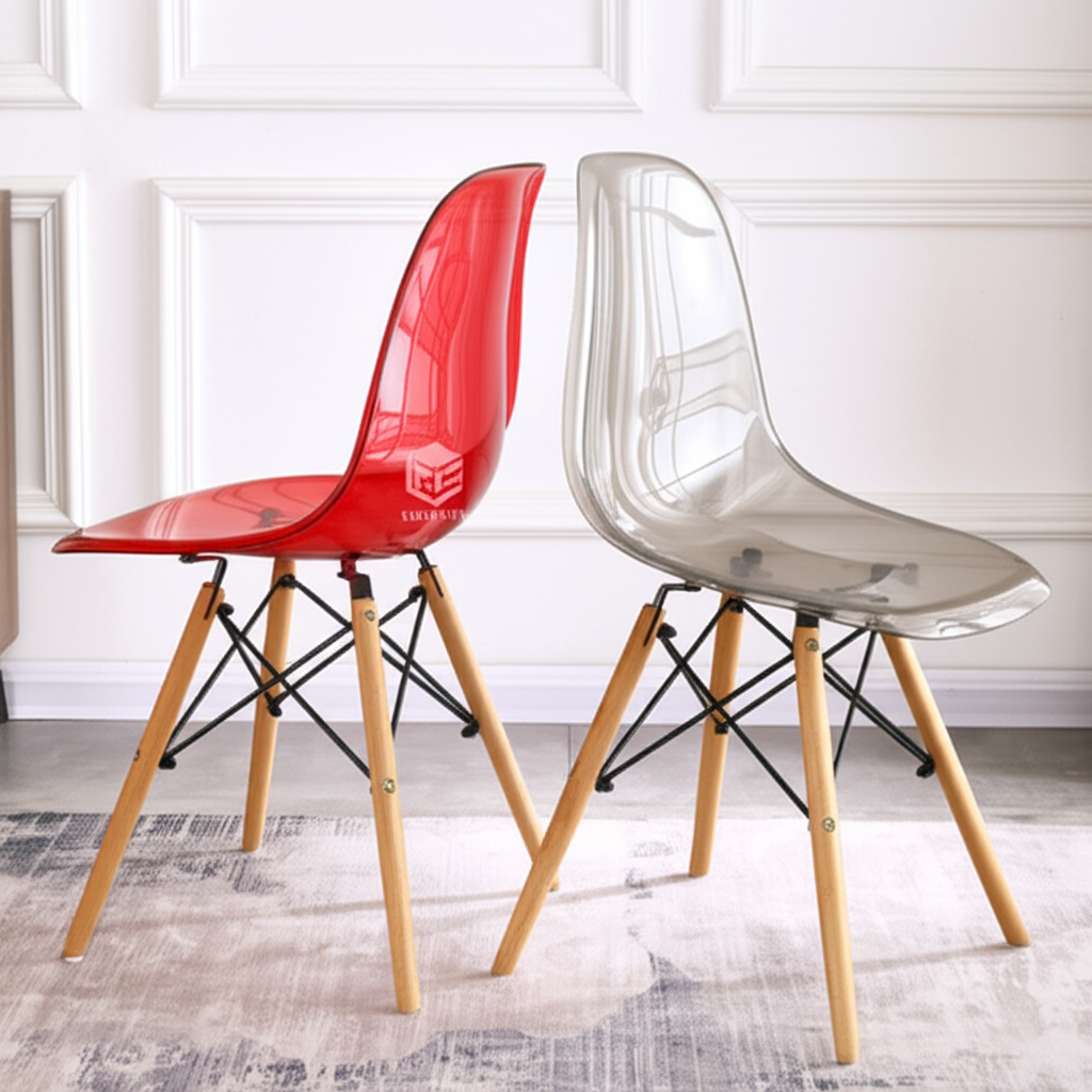 Ghế Eames trong suốt chân gỗ đan GH29