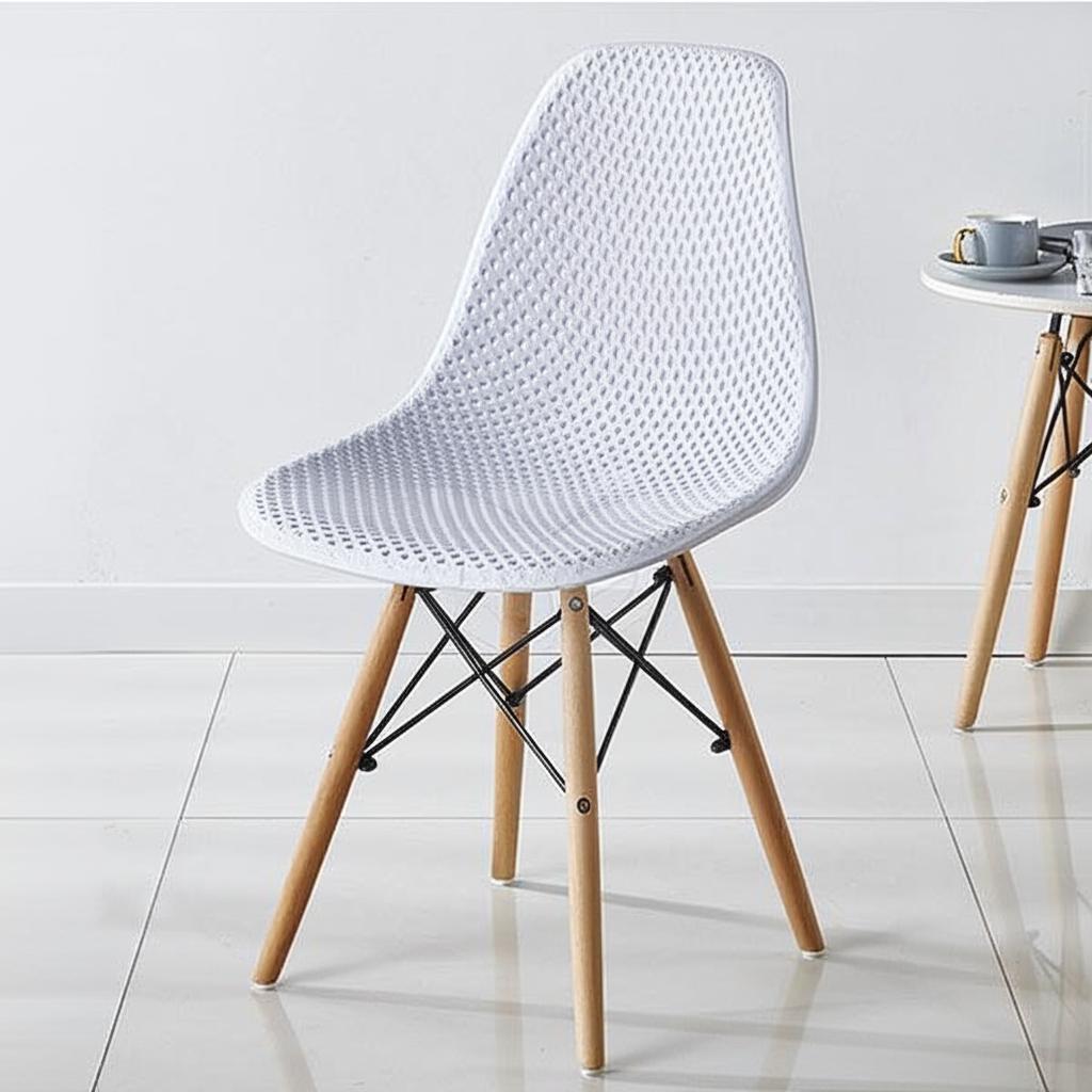 Ghế Eames đệm lưới chân gỗ đan J12