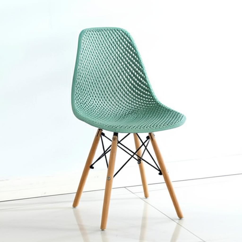 Ghế Eames đệm lưới chân gỗ đan J12