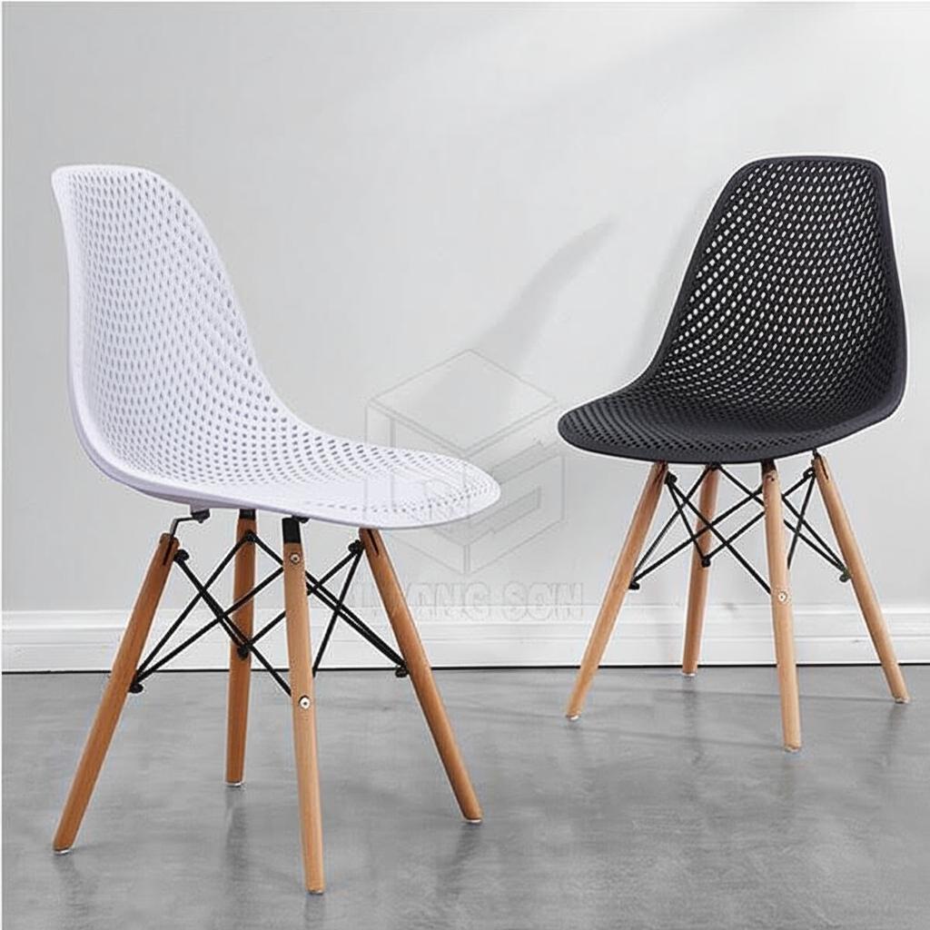 Ghế Eames đệm lưới chân gỗ đan J12