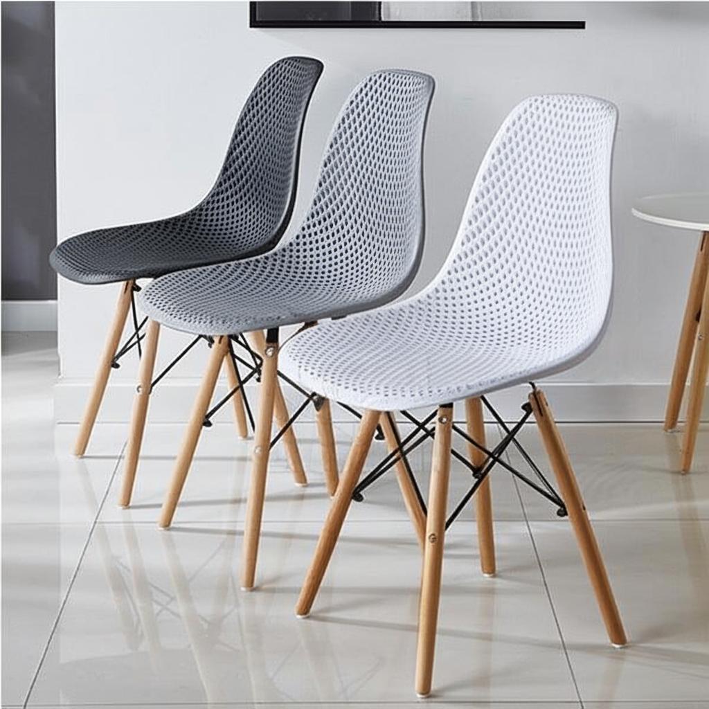 Ghế Eames đệm lưới chân gỗ đan J12