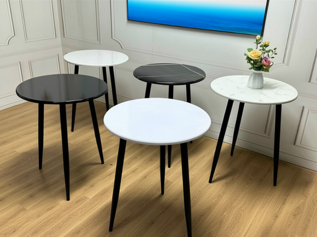 Bàn tròn gỗ giả đá chân sắt BTCS02 - Phối cảnh quán cafe
