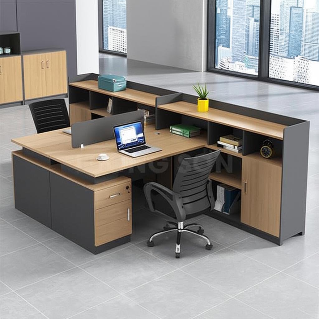 Cụm bàn làm việc nhóm 2 người màu Nâu