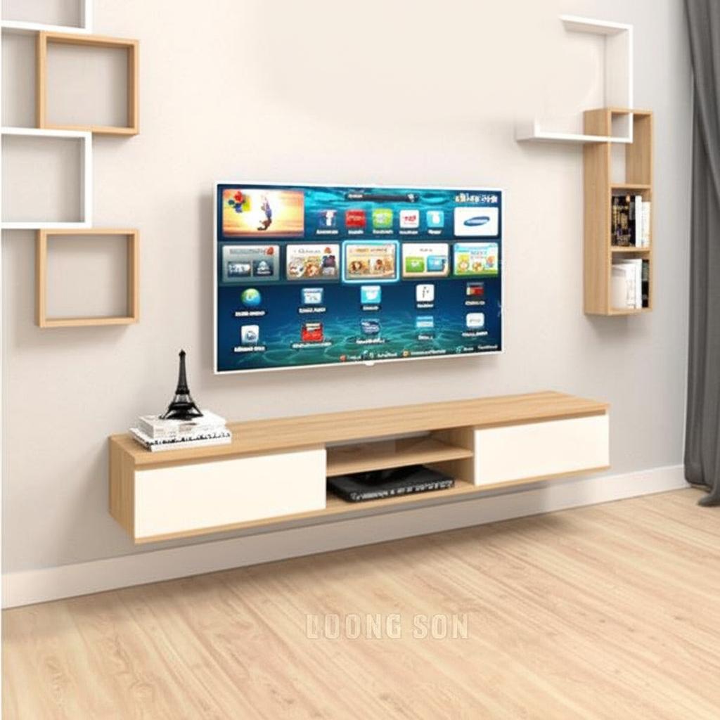 Bộ kệ tivi treo tường kèm hộc trang trí KTV12V