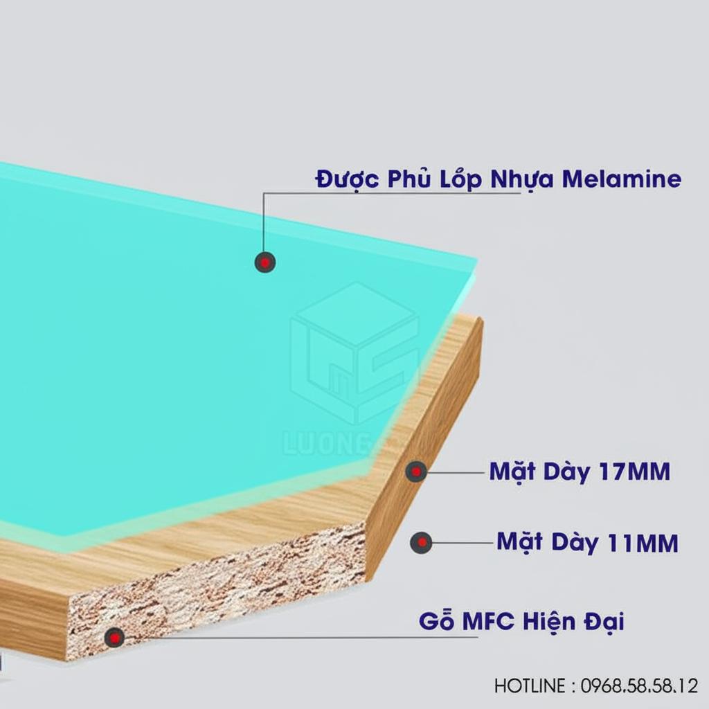 Chất liệu gỗ MDF phủ melamine cao cấp