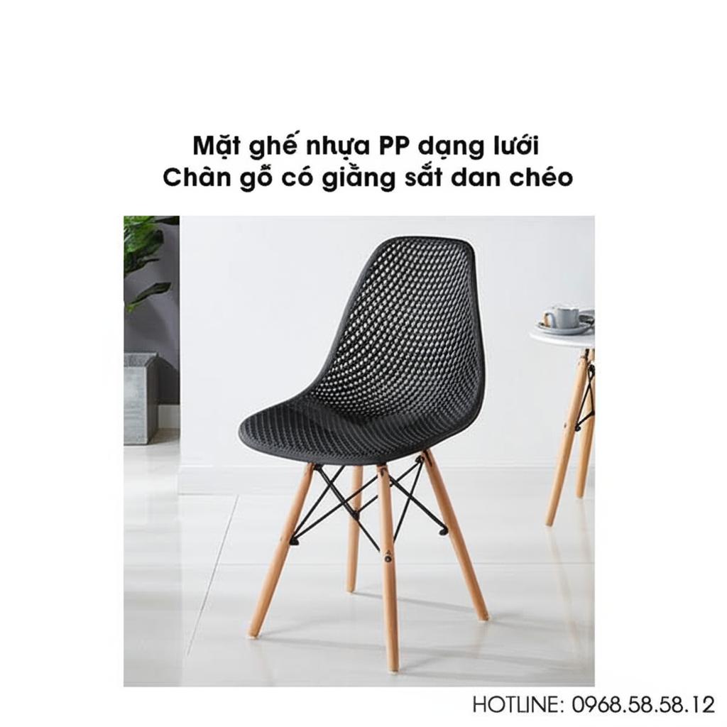 Ghế Eames đệm lưới chân gỗ đan J12