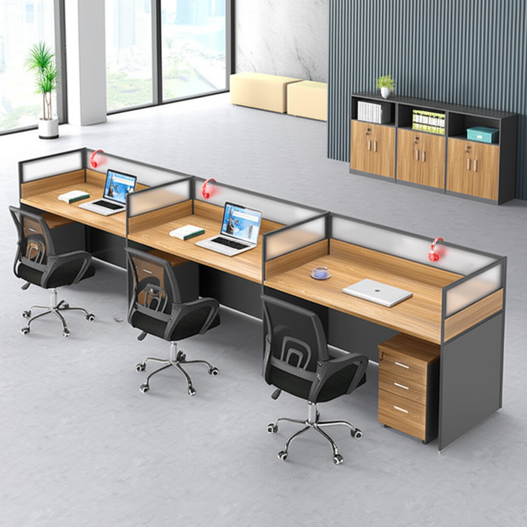 Cụm bàn 3 người có vách ngăn gỗ - Hình 2