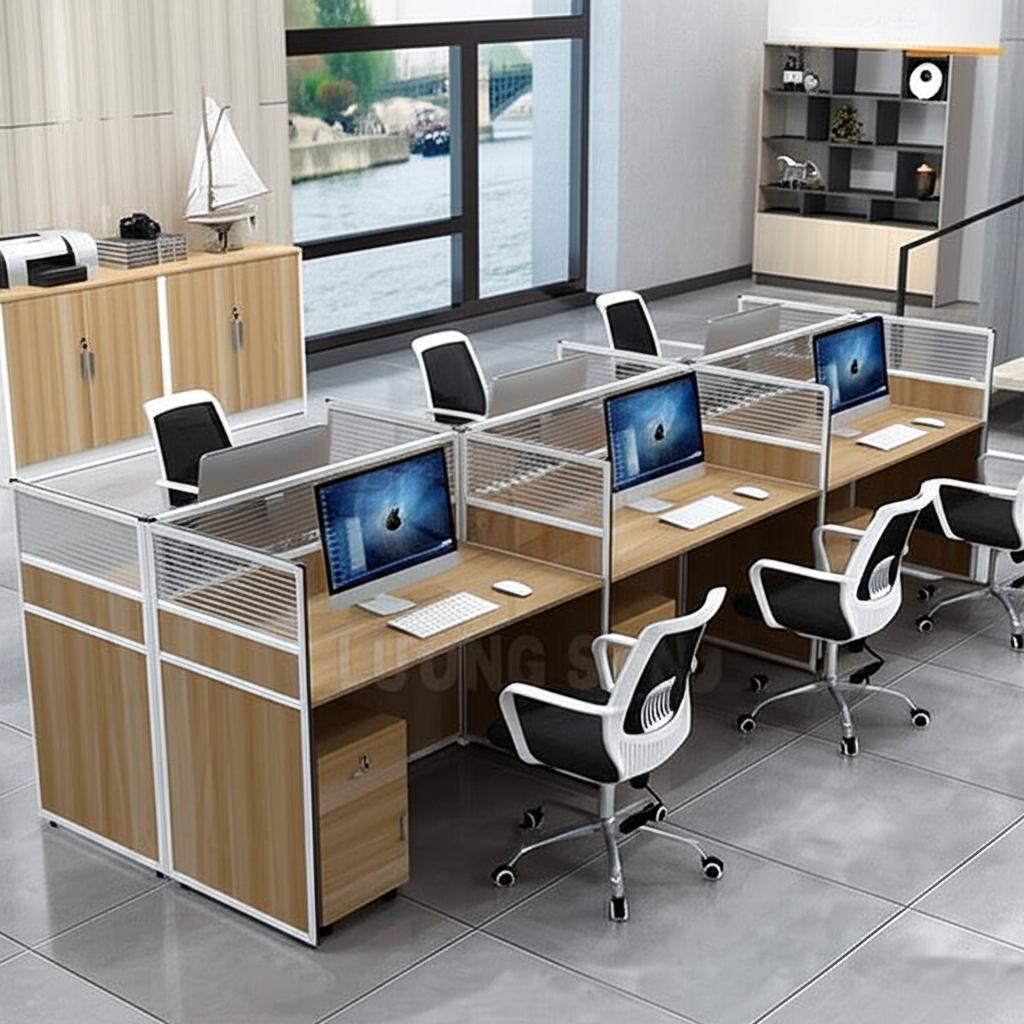 Cụm bàn 6 người có vách ngăn gỗ, kính CB1236
