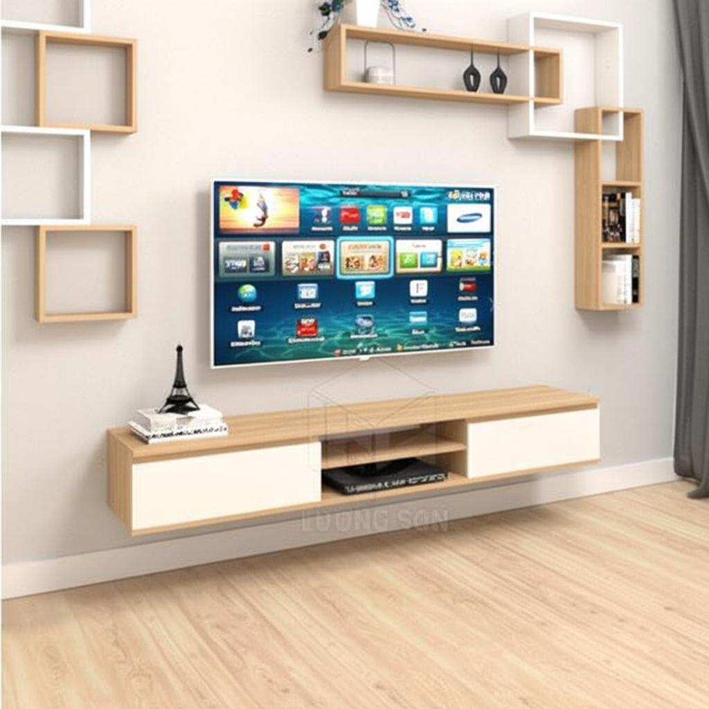 Kích thước bộ kệ tivi treo tường kèm hộc trang trí KTV12V